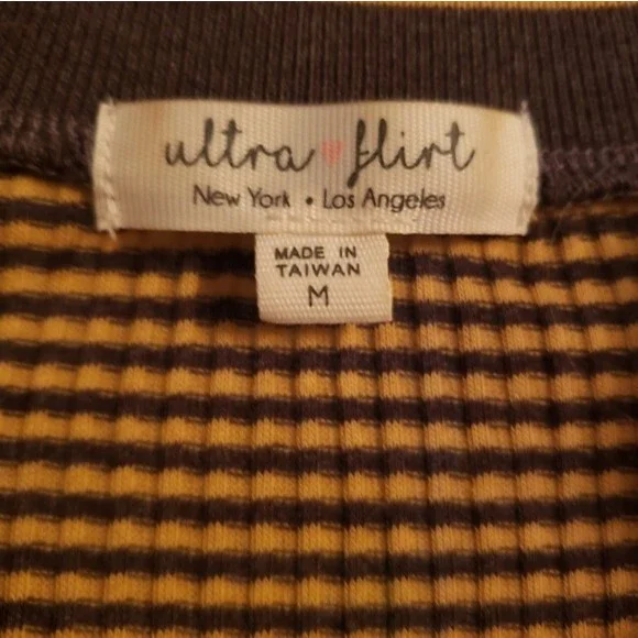 Ultra Flirt Girls Top Stripes Front Zipper Ribbed Collar Shrt Sleeves Tee Size M - Picture 4 of 6
